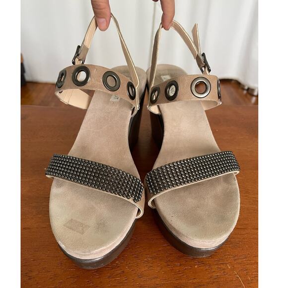 Jeannot Wedge Heel Platform Sandals Tan Leather Women's Size 39 / 8.5 - Picture 3 of 6